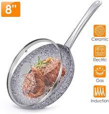 Amazon Com 8 Nonstick Frying Pans With Lids Granite Skillet Aluminum Frying Pan With Apeo Pfoa Free Stone Earth Non Stick Coating Stir Fry Pans With Sta En 2020