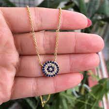 Turkish Evil Eye Necklace D11mm 925 Sterling Silver And 18k Gold With Cz Stone Made In Turkey Jewelry Nazar Arabic Islamic Evil Eye Necklace Eye Necklacesterling Silver Aliexpress