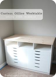 A Blogger S Office Makeover Custom Office Worktable Using Ikea Drawers Sewing Room Design Diy Sewing Table Craft Room Desk