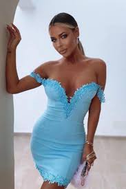 Lili Baby Blue Lace Off The Shoulder Bodycon Dress Lace Mini Dresses Miss G Couture