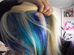 Blonde Hair With Sky Blue And Blue Peekaboo Highlights Blonde Hair With Highlights Peekaboo Hair Peekaboo Highlights Hair