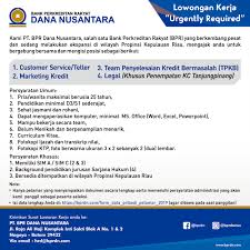 Info lowongan kerja hotel di tanjung balai karimun mei 2021. Lowongan Kerja Di Bpr Dana Nusantara Polibatam