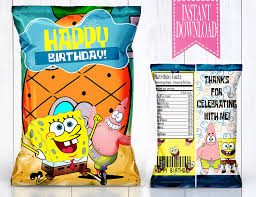 Download Spongebob Squarepants Chip Treat Bag Digital File Spongebob Party Spongebob Birthday Custom Party Favors