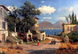 An Italian Village By A Lake Painting By Carl Gustav Rodde Reproduction 1st Art Gallery Travel Painting Lake Painting Italian Village