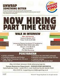 Saat ini burgеr king jabodetabek membuka lowongan kerja lulusan sma sederajat sebagai full time crew burgеr king dengan persayaratan sebagai berikut. Lowongan Kerja Burger King Paris Van Java Bandung 2017 Lowongan Kerja Terbaru Tahun 2020 Informasi Rekrutmen Cpns Pppk 2020