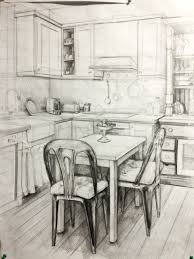 Kitchen Interior House Drawing Mimari Cizim Taslaklari Perspektif Mimari Cizimler
