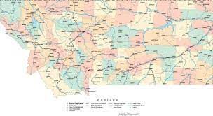 Montana Map With Cities And Rivers Montana Digital Vector Map With Counties Major Cities Roads Rivers Lakes