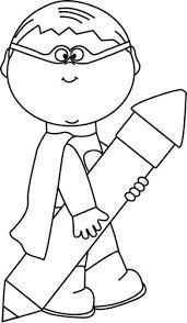 Black And White Superhero Boy With A Big Pencil Clip Art Superhero Boy Flying Image Clip Art Art Superhero