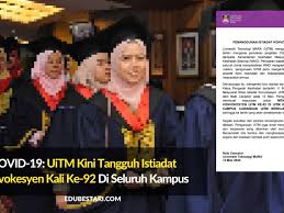 Keputusan yang dibuat adalah dengan norma baharu penganugerahan diploma/ijazah secara janji temu uitm merupakan satu langkah alternatif yang dilakukan demi menjaga keselamatan. Covid 19 Uitm Kini Tangguh Istiadat Konvokesyen Kali Ke 92 Di Seluruh Kampus Edu Bestari