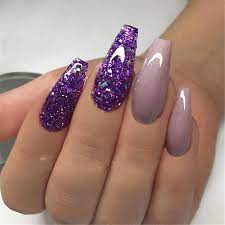 Maybe you would like to learn more about one of these? 30 Elegant Purple Glitter Coffin Nails Inspirations Tips Purple Glitter Nails Purple Acrylic Nails Mauve Nails