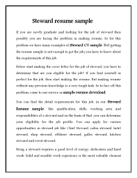 Application for a steward position in a hotel : Steward Cv Sample For Hotel Stewerd Job By Sampleresumedownload Issuu