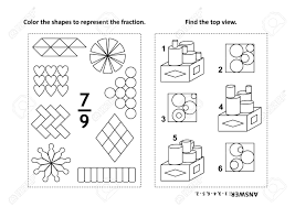 Math is essential, but that doesn't mean it has to be boring. Two Visual Math Puzzles And Coloring Pages Color The Shapes To Represent The Fraction Find The Top View Black And White Answers Included Royalty Free Cliparts Vectors And Stock Illustration Image 112658418