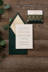 Custom Green And Gold Matte Thermography Wedding Invitation With A Top V Flap E Green Wedding Invitations Wedding Invitation Cards Emerald Wedding Invitations