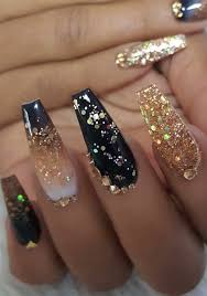 Black And Rose Gold Nails Coffin Black Coffin Nails W Rose Gold Glitter Crystals Unas Negras Con Dorado Unas De Diamante Manicura De Unas