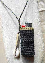 Lighter Necklace Black Khaki With Cowrie Shell Bone Bead Etsy Lighter Case Lighter Cowrie Shell