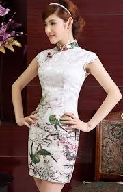 Idreammart Chinesedress Dress Cheongsam Qipao Freeshipping Elegant Cotton Flowers Birds Print V Traditional Dresses Chinese Dress Fashion Clothes Women