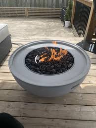 It does not come with a firepit cover as it is not meant to be used as a solid table. Sunbeam Wellesley Outdoor Fire Pit Concrete 50 000 Btu 14 In H X 34 1 2 In W 9463 Rona