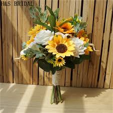 Pros and cons of including sunflowers in your wedding flowers sunflower wedding bouquet ideas.wedding party attendants walked down the aisle with bouquets made with a sunflower. Sunflower Bridal Bouquet All Products Are Discounted Cheaper Than Retail Price Free Delivery Returns Off 69