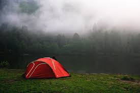 Family camping in hop bottom, pa! Camping By Foggy Forest In Red Tent Royalty Free Stock Photo And Image