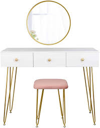 Weitere ideen zu schminktisch stuhl, schminktisch, zimmer. Schminktisch Mit Hocker Spiegel Modernes Design Gold Modell Luxe Woltu Eu