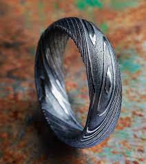 Driftwood Damascus Steel Ring Cincin Kawin Pria Cincin Pria Cincin Perkawinan