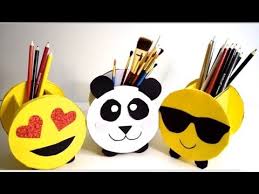 Diy Pencil Holders Emoji And Panda Cardboard Storage Learn How To Create Cute Pencil Holders For Your Desk Mat In 2020 Pen Holder Diy Diy Pencil Holder Diy Pencil