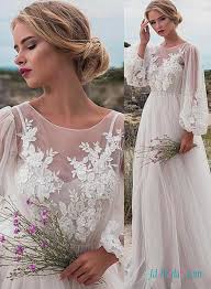 Check out our boho wedding dress long sleeve selection for the very best in unique or custom, handmade pieces from our dresses shops. H0515 Sexy Airy Tulle Long Sleeved Summer Boho Wedding Dress