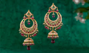 Shop the latest earrings collection. Chandbali Kundan Jhumkas With Rubies And Pearls Krishna Pearls
