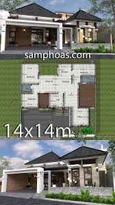 One Story House Design Plan 14x14m 3bedrooms Samphoas Plansearch Home Design Plans Bali House House Design