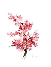 Cherry Blossom Flower Watercolor Painting Pink Gifts For Her Sakura Giclee Fine Art Print Flower Girl Decoration Tree Illustration Dessin Nature Aquarelle Fleurs Dessin Arbre