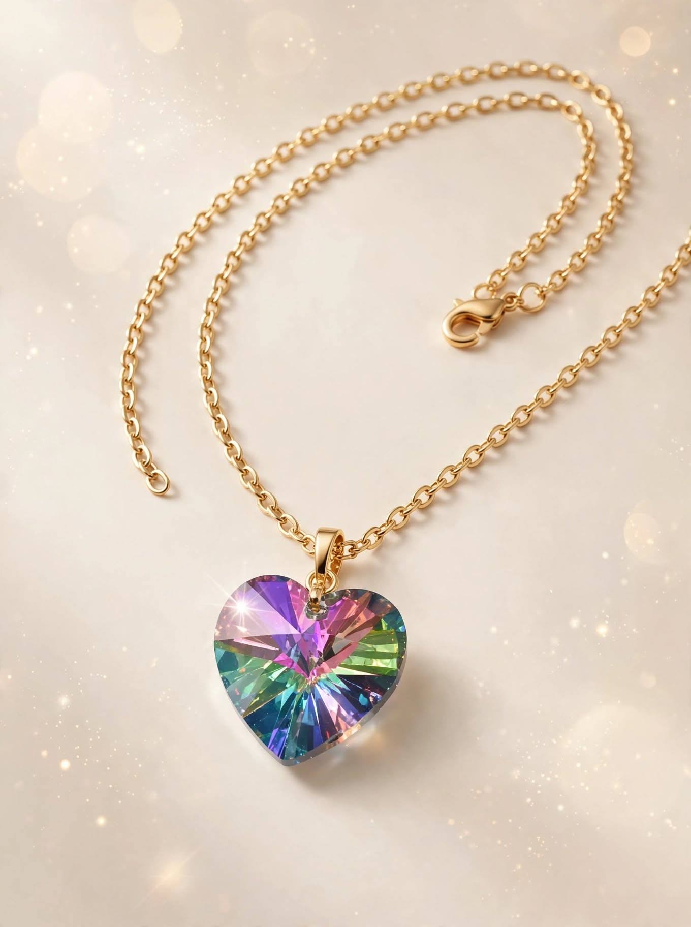 Radiant Rainbow Heart Crystal Gold Necklace product image