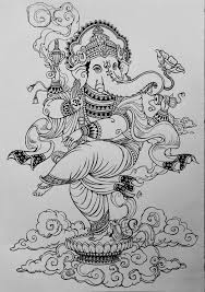 Black And White Mural Painting Outline Draw The Line Kerala Mural Painting Ganesha Art Ganesh Art