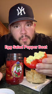 Pickled sweet peppers stuffed with egg salad #fyp #foryou #pickledveggies  #pickledpeppers #thepickleguys #foodasmr #eggsalad #eggsaladpepperboat