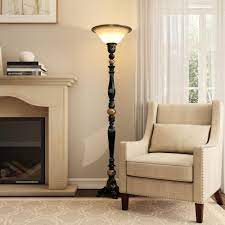 Floor lamp for living room, led floor lamp with remote control, 4 color temperature led bulb included, modern standing lamp with linen lampshade for bedroom,matte black. Hampton Bay 71 5 In Dark Oil Rubbed Bronze Torchiere With Marble Accent Jd Au10017 The Home Depot Lamp Torchiere Floor Lamp Marble Accents
