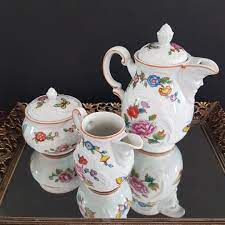 Estee Lauder Chinoiserie Porcelain Tea Set Teapot Cream And Etsy Porcelain Tea Set Wedding Shower Gift Tea Pots Vintage
