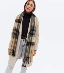 Camel Check Tassel Scarf New Look