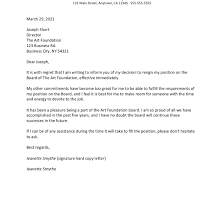 I effectively performed tasks such as invoicing, client intake, paperwork. Board Resignation Letter Example