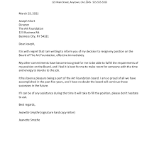 A sample resignation letter for a government employee has the same format as a normal resignation letter unless specified otherwise. Board Resignation Letter Example