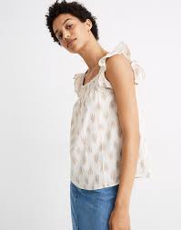 Smocked Ruffle Strap Tank Top In Ikat
