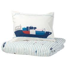 Upptag غطاء لحاف مخدة نقش أمواج مراكب أزرق 150x200 50x80 سم Ikea