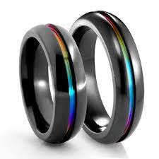 Edward Mirell Black Titanium Rainbow Ring Set Wedding Rings Unique Custom Wedding Rings Camo Wedding Rings
