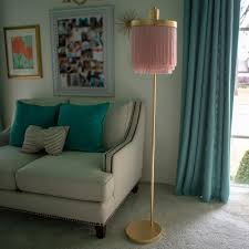 Decor Therapy Framboise 59 75 In Gold Floor Lamp With Fringe Lamp Shade Pl4341 The Home Depot Gold Floor Lamp Decor Therapy Floor Lamps Living Room