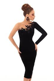 Tarik Ediz 93664 Showcases An Illusion Jewel Neckline With Single Long Sleeve This Velvet Cocktail Dress Classy Elegant Dresses For Women Chic Cocktail Dress