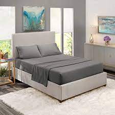 Flat sheets for a queen measure the same. Amazon Com Nestl Bedding Soft Sheets Set 4 Piece Bed Sheet Set 3 Line Design Pillowcases Easy Care Wrinkle Free 8 12 Fitted Sheet For Low Profile Rv Short Queen Gray Home Kitchen
