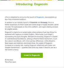 The crypto community cheered the development, including tron founder justin sun. Here We Go Doge On Etoro Dogecoin