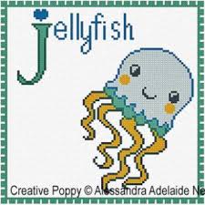 Counted cross stitch patterns to download, with letters for stitching baby and children's names. Alessandra Adelaide Needleworks J Is For Jellyfish Animal Alphabet Cross Stitch Pattern