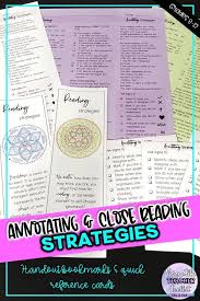 Annotating And Close Reading Strategies Handout Bookmarks Reference Cards In 2020 Close Reading Strategies Reading Strategies Esl Teaching Resources