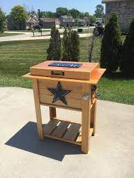 Dallas Cowboys Patio Deck Cooler Or Ice Chest Made From Cedar Fence Pickets Includes A 48 Qt Coleman Custom Cooler Deck Cooler First Wedding Anniversary Gift