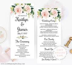 Wedding Program Tea Length Blush Florals Edit Online Download Print Diy Wedding Programs Wedding Programs Printable Wedding Programs