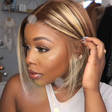Coleen Brown With Blonde Highlights Straight Bob T Part Lace Wig